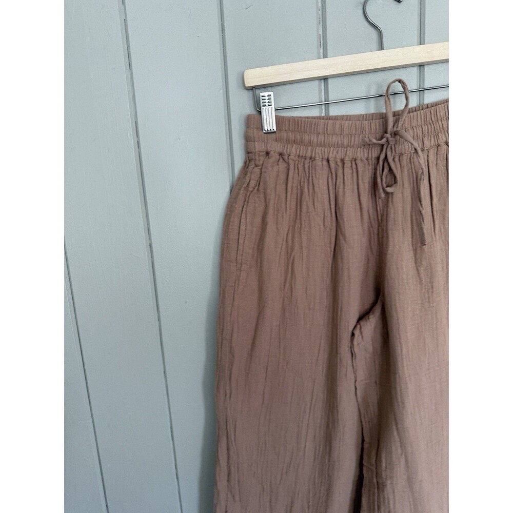 Pact Organic Pants M Medium Cotton Coastal Double Gauze Split Hem Wide Leg Tan - Picture 5 of 8